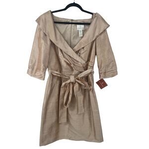 NWT Watters & Watters Silk Belted Tie preppy Cashmere Tan Cocktail Dress 15 / XL